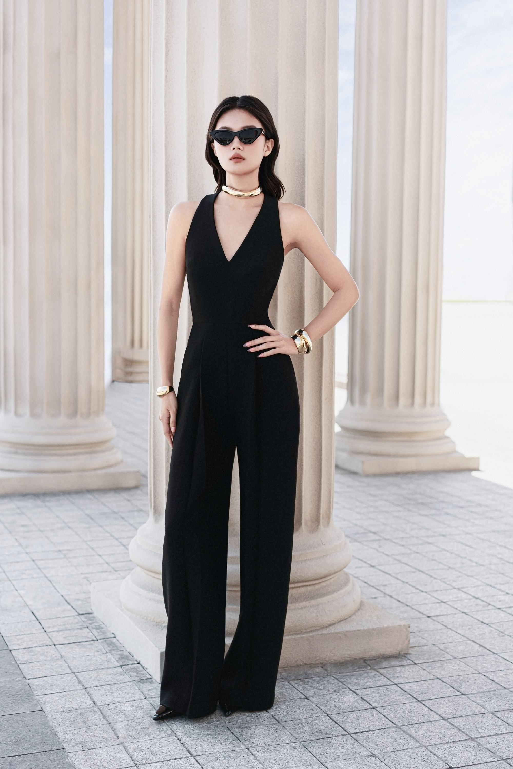 V-neck Wide-leg Jumpsuit