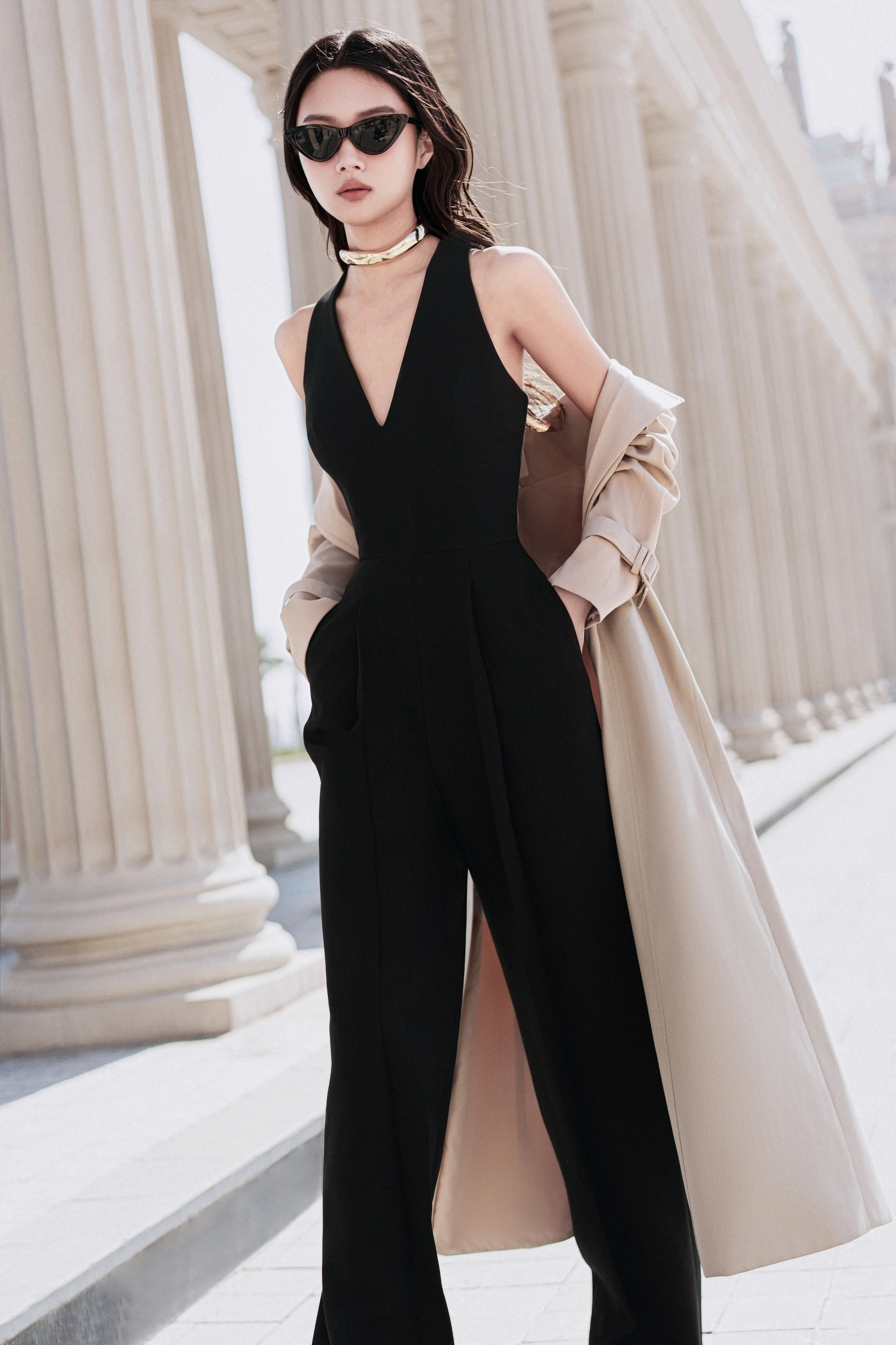 V-neck Wide-leg Jumpsuit