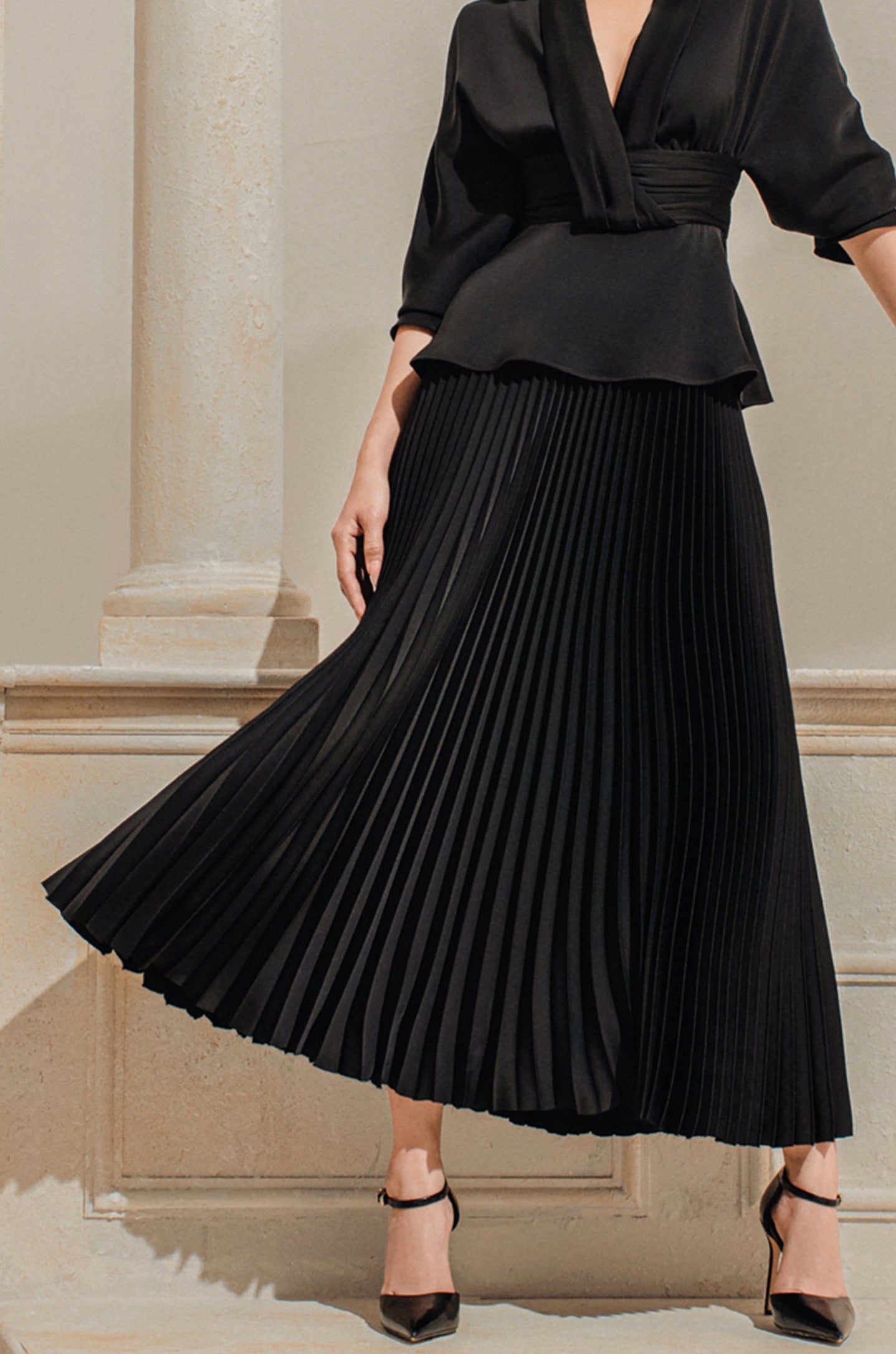 Long Pleated Silk Skirt