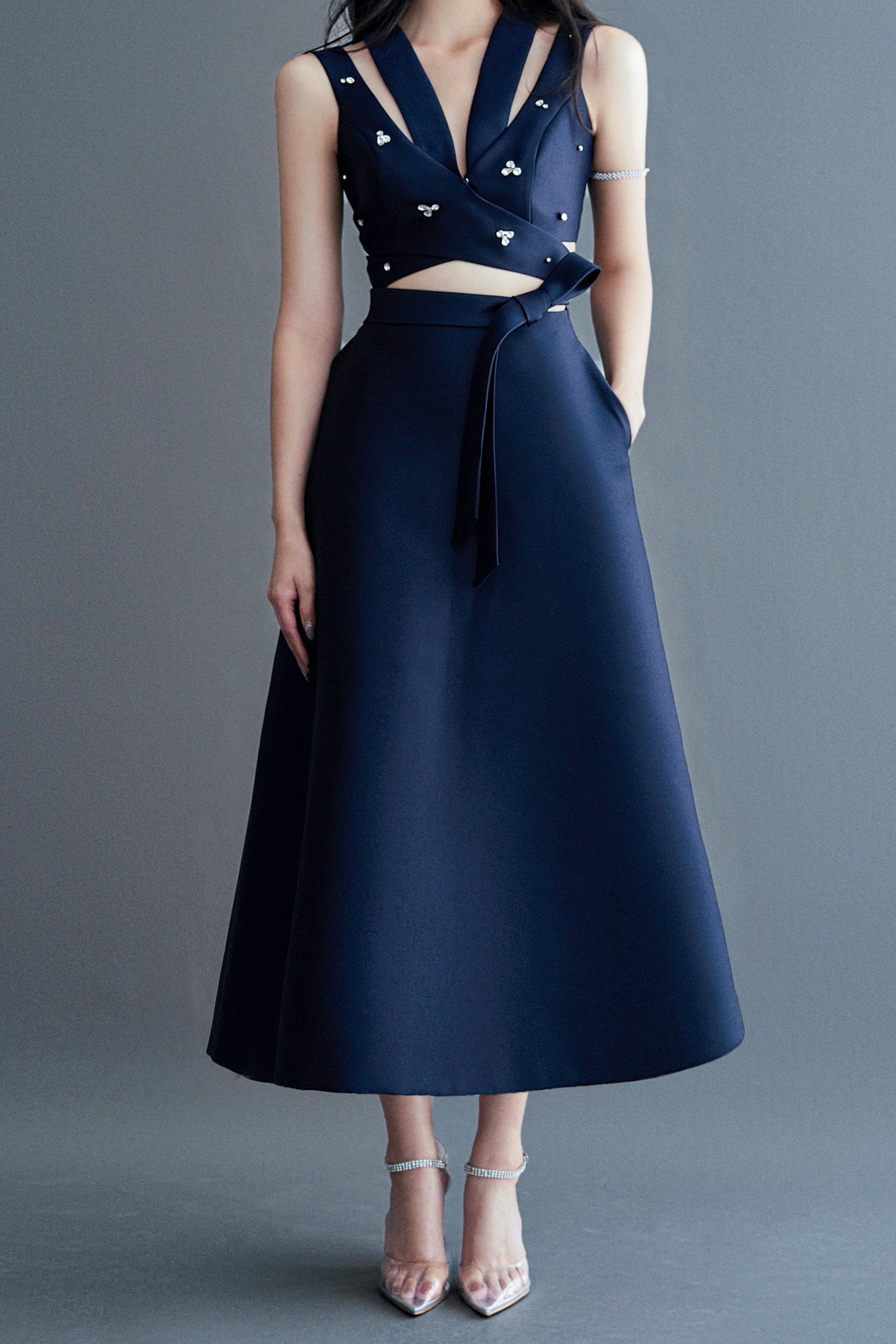 High-waisted A-line Midi Skirt