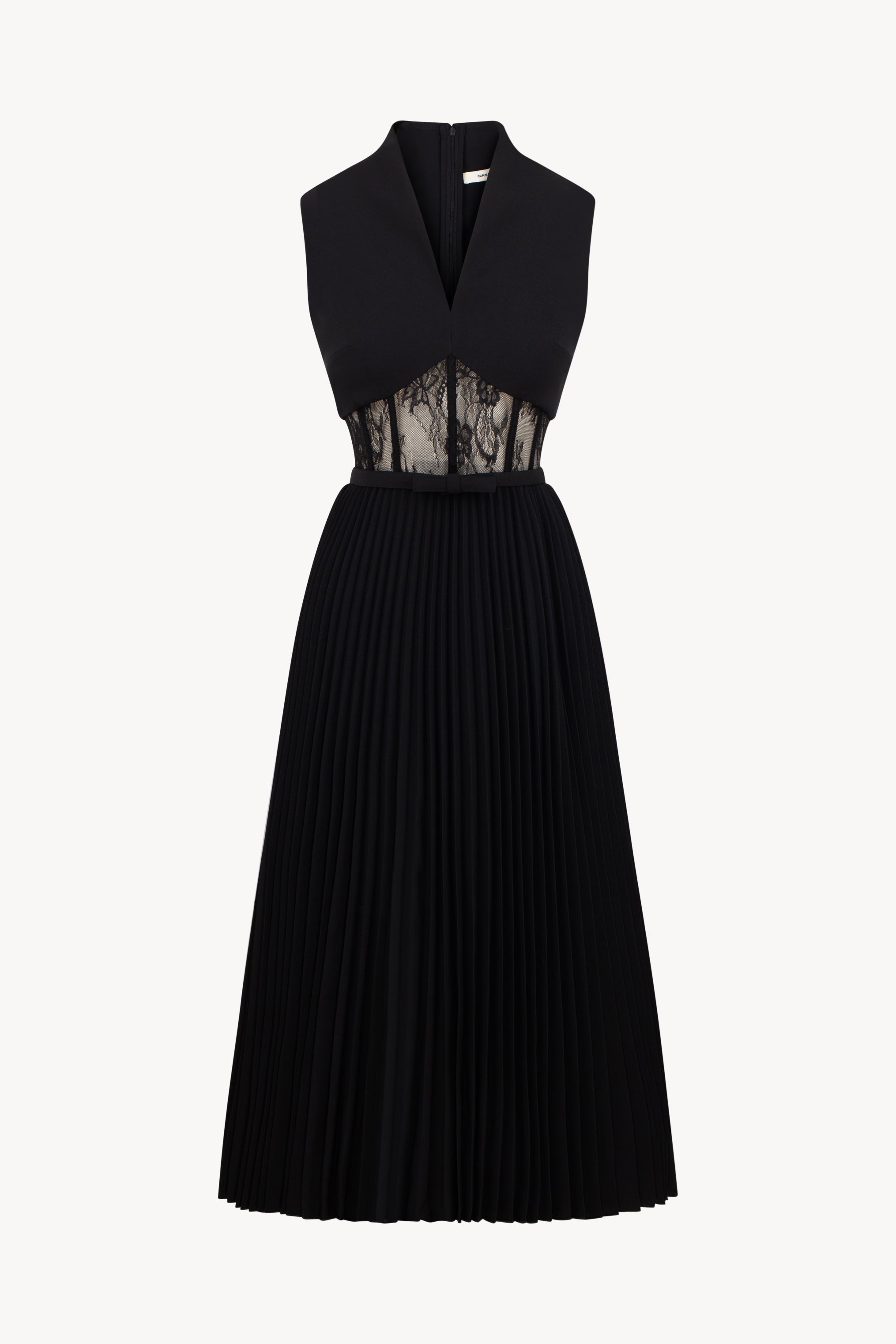 LUDOVIC Pleated Midi Dress with Lace